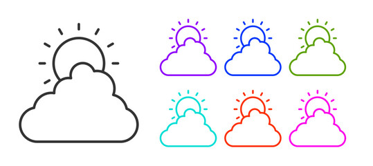 Sticker - Black line Sun and cloud weather icon isolated on white background. Set icons colorful. Vector