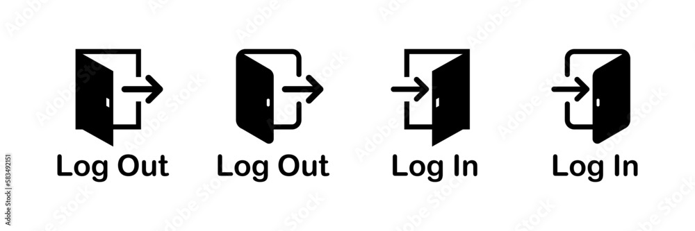 Login and logout icon. Silhouette, black, login and logout buttons ...