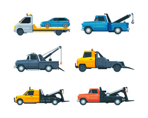 Sticker - Tow Truck or Wrecker Moving Disabled or Impounded Motor Vehicle Vector Set