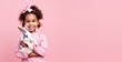 © JJAVA - Cute Girl in Pink Holding a Rabbit (Generative AI)