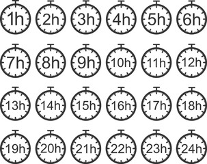 Wall Mural - Timer icon, 24 hour timer icon set black vector