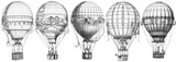Concept sketches of hot air balloons in ink & pencil, illustrating aerial adventure and whimsy. Creative designs showcase flight, sky, and ballooning details, all beautifully crafted by Generative AI
