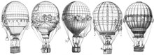 Concept Sketches Of Hot Air Balloons In Ink & Pencil, Illustrating Aerial Adventure And Whimsy. Creative Designs Showcase Flight, Sky, And Ballooning Details, All Beautifully Crafted By Generative AI