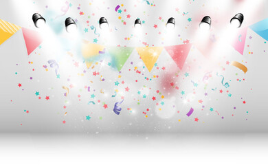 Wall Mural - Lots of colorful tiny confetti and ribbons on transparent background. Festive event and party. Multicolor background.Colorful bright confetti isolated on transparent background.