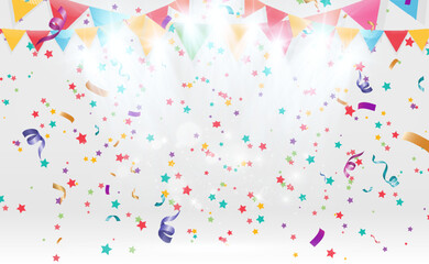 Poster - Lots of colorful tiny confetti and ribbons on transparent background. Festive event and party. Multicolor background.Colorful bright confetti isolated on transparent background.