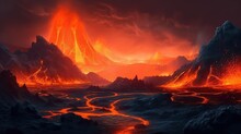 Lava Volcano Fantasy Backdrop, Concept Art, CG Artwork, Realistic Illustration With Generative AI

