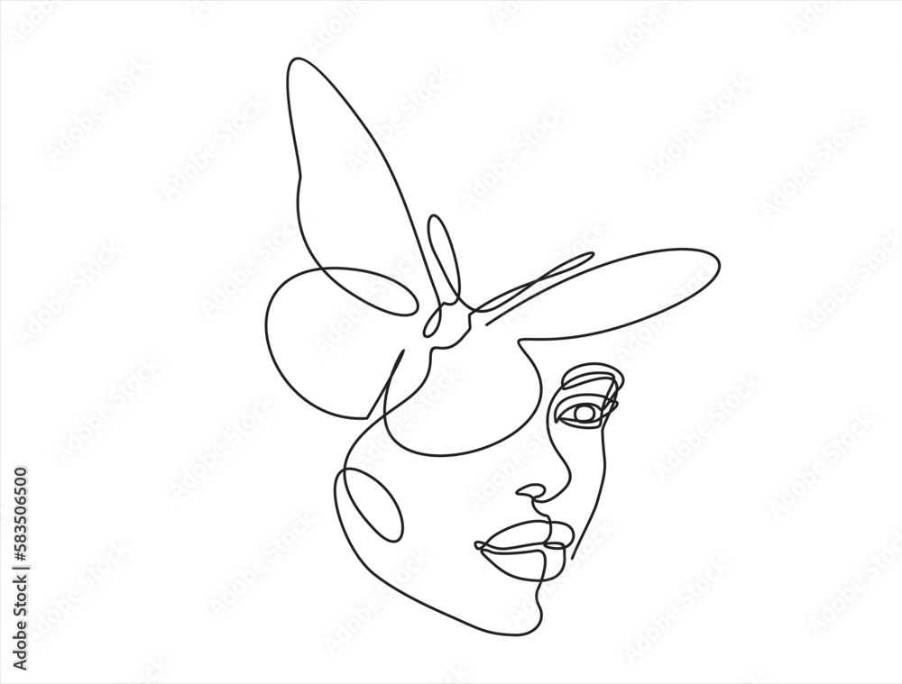 Beautiful woman vector logo design in simple minimal line art style ...