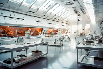Wall Mural - futuristic interior of a laboratory or scientific station on a planet. created with generative ai te