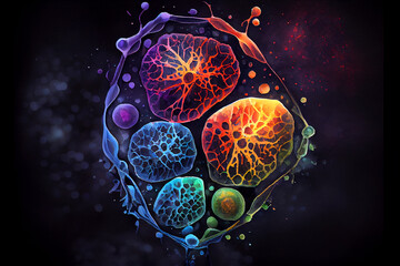 Wall Mural - Human cells under microscope, generative ai illustration