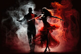 Woman and man dancing tango dance in elegant outfit, sensual dancer, created with Generative AI