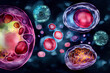 Human cells under microscope, generative ai illustration