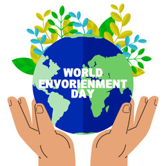 Wall Mural - world envorienment day. save planet. hands holding globe, earth. earth day concept. globe with green