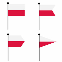 Poland waving flag icon set in 4 shape versions. Collection of flagpole sign for identity, emblem, and infographic. 