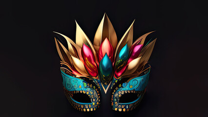 Poster - Colourful Masquerade Mask With Feathers, Carnival Concept.