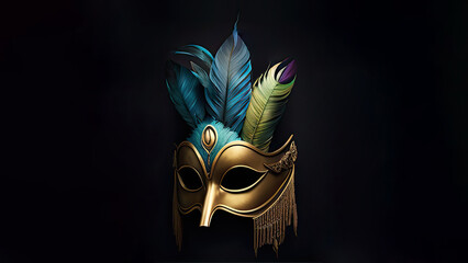 Sticker - Colourful Masquerade Mask With Feathers, Carnival Concept.