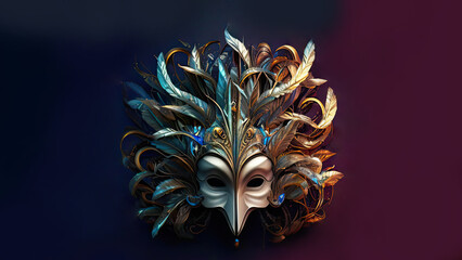 Poster - Colourful Masquerade Mask With Feathers, Carnival Concept.