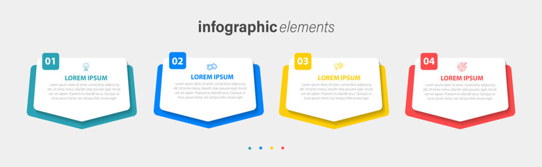 Modern infographic template with 4 steps. Business unique creative shape template with options for brochure, diagram, workflow, timeline, web design, presentation. Infographic design. Vector EPS 10.
