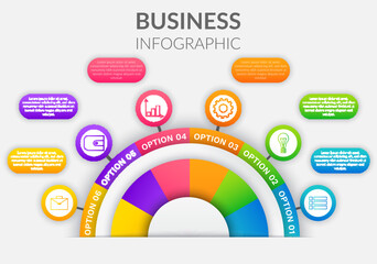 Abstract background with steps, parts, options, processes template. Graphical way of presenting information, data and knowledge. Banner with infographic editions. Business graphic, chart with icons