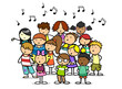 Große Gruppe Kinder singt zusammen im Chor