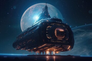 Wall Mural - bid spaceship in the deep of space, made with generated ai