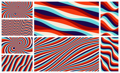 Wall Mural - Abstract background made of many colored lines. Wavy pattern with optical illusion. Psychedelic stripes. Op art design. Vector illustration for brochure, flyer, card, banner or cover.