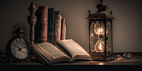 Wall Mural - images of books with a light background were generated by a blog. - generative ai