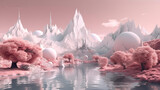 Fototapeta Uliczki - dreamy surreal fantasy landscape , pastel pink,  generative ai
