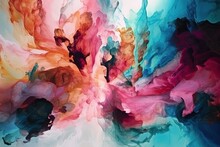 The Picture Is Painted In Alcohol Ink. Creative Abstract Artwork Made With Translucent Ink Colors. Trendy Wallpaper. Abstract Painting. , Generative AI