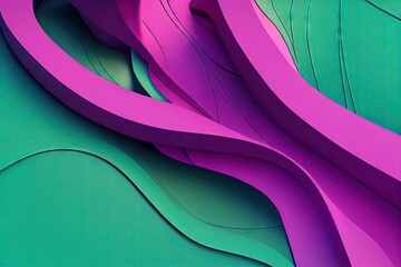 Sticker - Intertwined stripes as abstract colorful volumetric background in green pink., created with generative ai