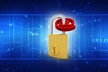 Poster - 3d rendering E-mail symbol with lock. Internet security concept