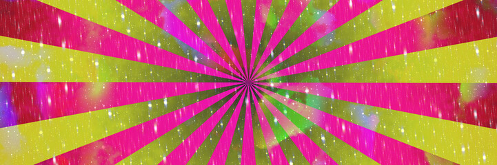 Pop art comic book or cartoon radial explosion stripes in yellow pink colors and diagonal movement in wavy lines effect strip cover and white lights. Futuristic isolated retro super hero style radial	