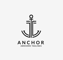 Sticker - Minimalistic style editable logo design with anchor lines with a space for tagline