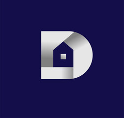 Sticker - Beautiful silver color design of a letter d with a house in the middle