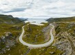 Aerial view of a winding road of Northern Norway to Havoysund