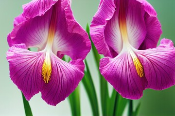 Poster - Beautiful pink iris flower on blurry background., created with generative ai