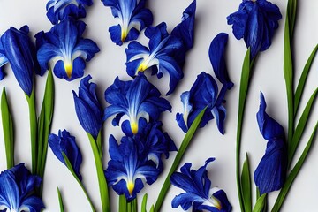 Sticker - Fresh bouquet of blue iris flower on stem on white background., created with generative ai