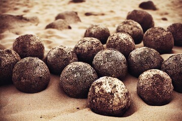 Wall Mural - sea turtle eggs in sand on tropical coast., created with generative ai