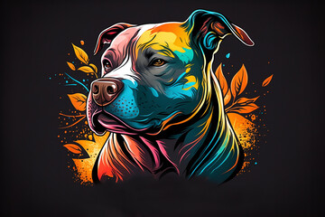 Wall Mural - Colorful logo design, pitbull dog, emblem, cartoon style.