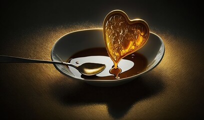 Sticker -  a spoon with a liquid in it and a heart shaped spoon.  generative ai