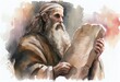 Watercolor Illustration of a Prophet Moses With Stone Tablet Painting. Generative AI