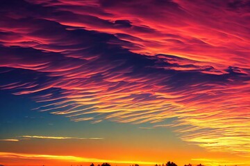 Wall Mural - Rainbow clouds against backdrop of sunset dramatic sky, created with generative ai