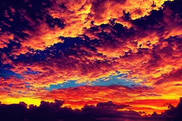 Wall Mural - Dark blue clouds of clouds against backdrop of sunrise dramatic sky, created with generative ai