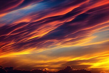 Wall Mural - Beautiful panorama of sunset dramatic sky in gold and pink tones, created with generative ai