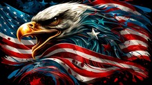 Patriotic Bald Eagle. American Flag Theme. American Pride. Generative AI.