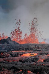 Poster - Vertical shot of Fagradalsfjall volcano on the Reykjanes Peninsula, Reykjavik, Iceland