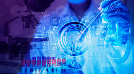 Wall Mural - genetic research and biotech science concept. human biology and pharmaceutical technology on laborat