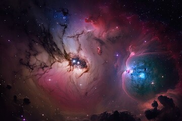 Wall Mural - Against the dark and infinite expanse of space, a breathtaking display of celestial bodies illuminates the night sky. Generated by AI