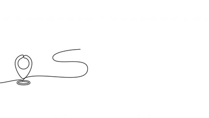 Poster - Continuous one line drawing of path with map location pointers. Single line drawing route or way with map pin or navigation pointer that mark geolocation. 4K video animation with alpha channel.