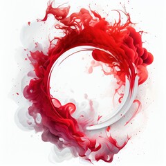 Wall Mural - Red swirling smoke circle frame isolated on white background. Red color abstract vapour . Ai generated circle frame design.