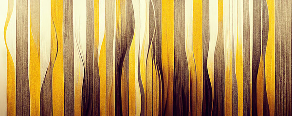 Panoramic wide scale abstract background with three dimensional waves, yellow, golden and brown wavy vertical lines - Wallpaper design, illustration made by Generative AI